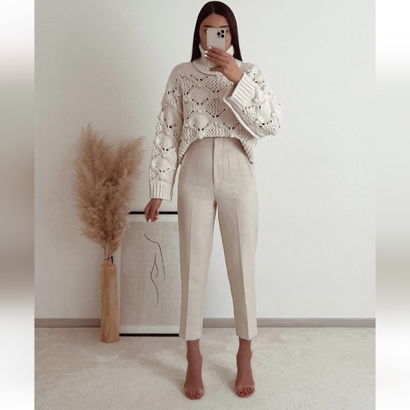 Zara * high waisted cream pants bloggers favorite - Picture 7 of 16